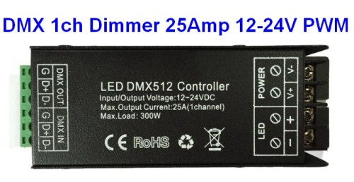 DMX Dimmer 12-24V PWM 1 Ch x 25Amp